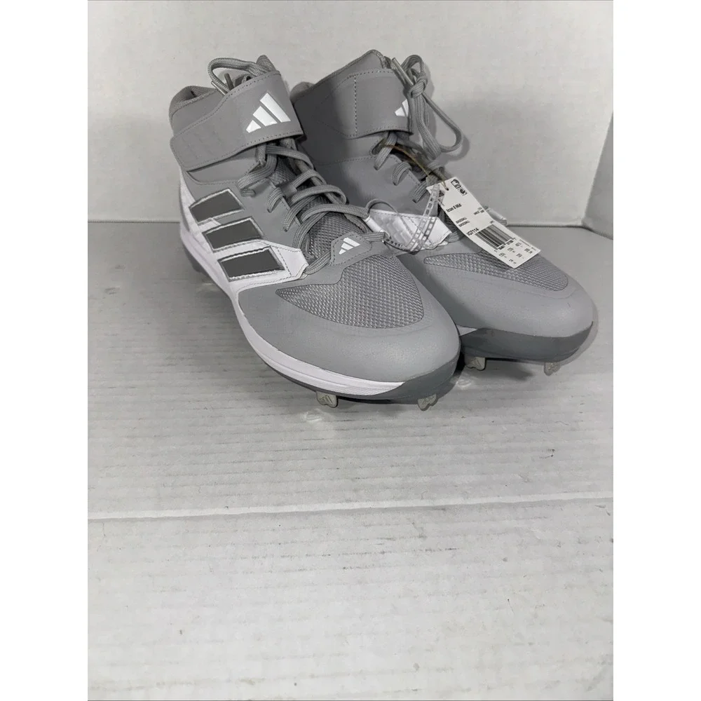 Adidas ICON 8 Mid Baseball Metal Cleats‎ Men's 14 Gray White Silver IG7114 NWT